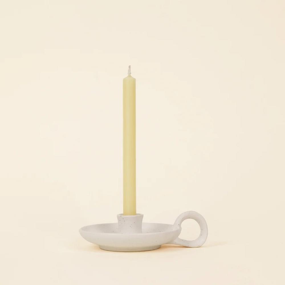 St Eval White Speckle Candle Holder with Handle